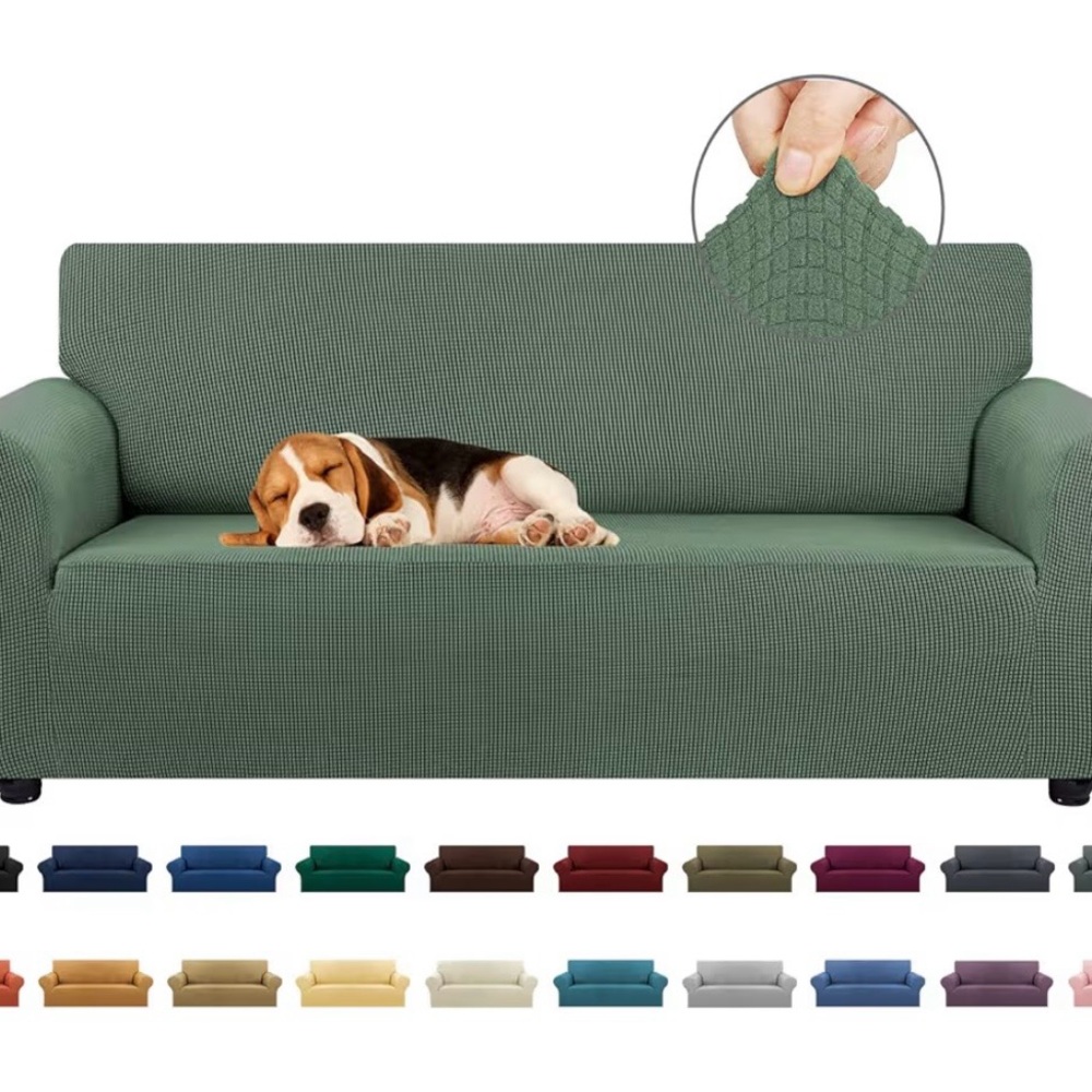 Stretch Waffle Sofa Slipcover in Sage Green